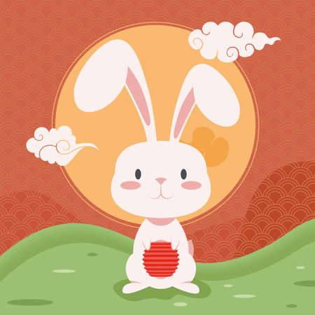 rabbit and chinese moon sceneのイラスト素材