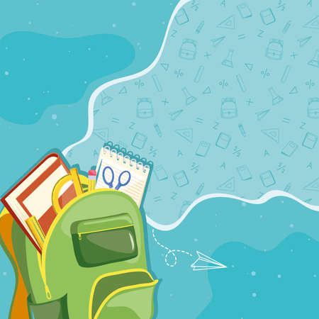 school bag with supplies iconsのイラスト素材