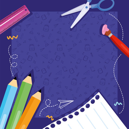 School icon set on blue backgroundのイラスト素材