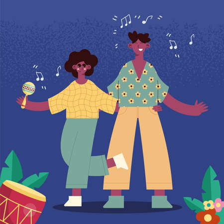 afro couple of diversity themeのイラスト素材