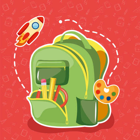 green school bag on white backgroundのイラスト素材