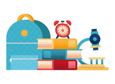 schoolbag with books and supplies iconsのイラスト素材