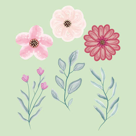 six watercolour flowers set iconsのイラスト素材