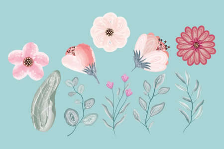 ten watercolour flowers set iconsのイラスト素材