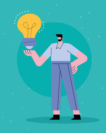 Innovative man with bulb characterのイラスト素材