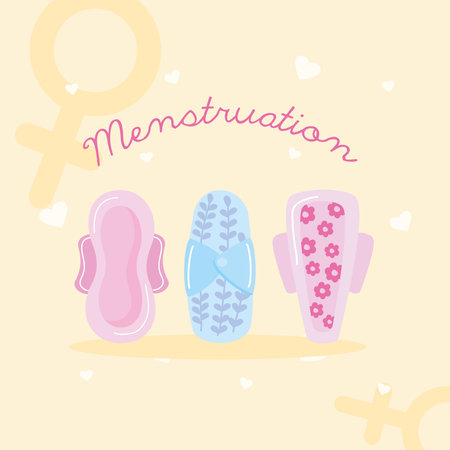 menstruation lettering with towels pads iconsのイラスト素材