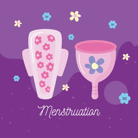 menstruation lettering with cup iconsのイラスト素材