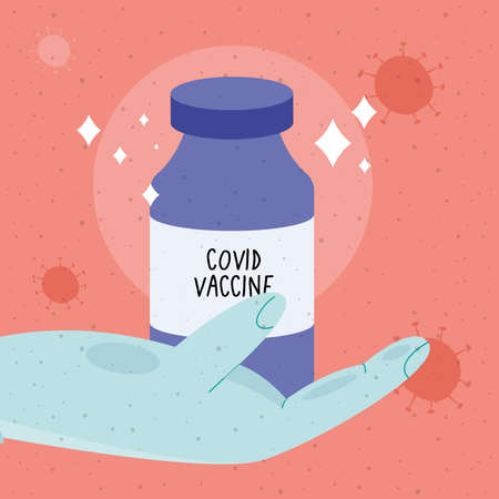 hand with covid19 vaccine vial iconのイラスト素材