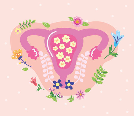 female uterus and flowers iconsのイラスト素材