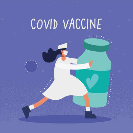 female doctor and vial covid19 vaccineのイラスト素材