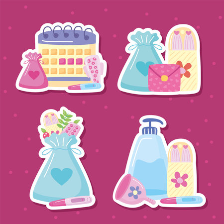 four feminine health set iconsのイラスト素材