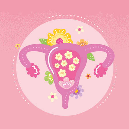 woman uterus and flowers iconsのイラスト素材