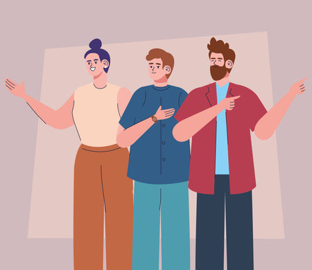 people with hand pointingのイラスト素材