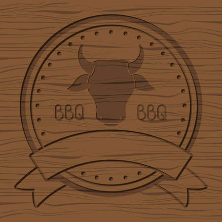 bbq seal in wooden posterのイラスト素材