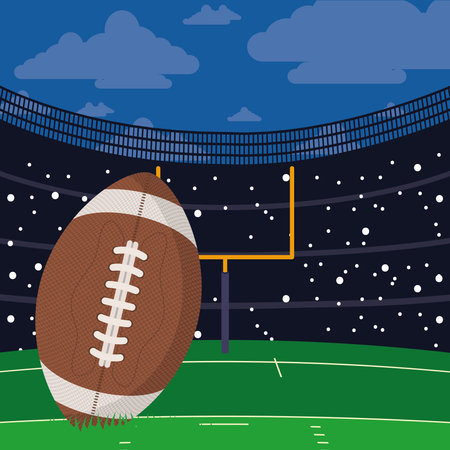 american football ballon in stadium sceneのイラスト素材