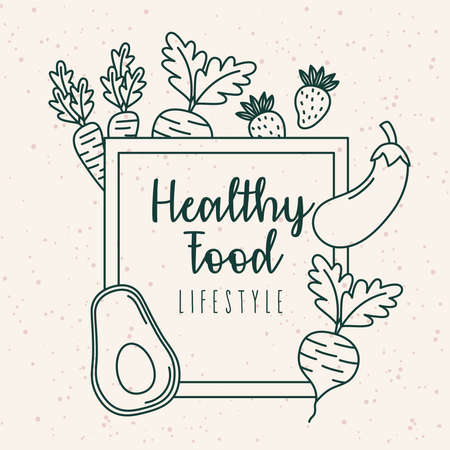 square label healthy foodのイラスト素材