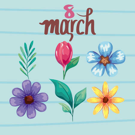 icons for march 8 with plantsのイラスト素材