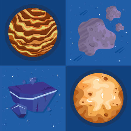 icons with planets and asteroidsのイラスト素材