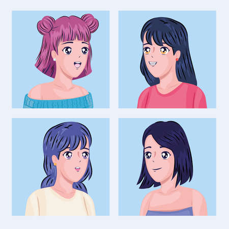 four cards with womenのイラスト素材