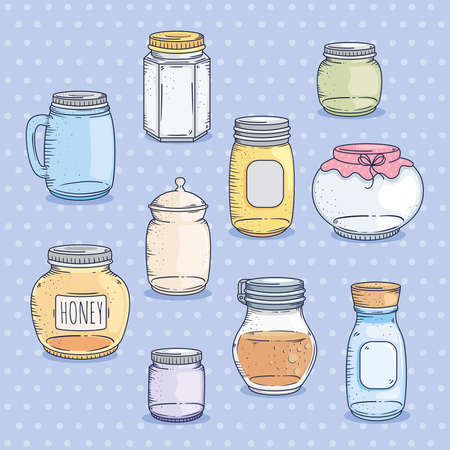 collection of jars glassのイラスト素材