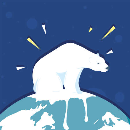 polar bear on melted planet, climate changeのイラスト素材