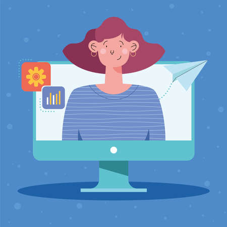 woman online work on screenのイラスト素材