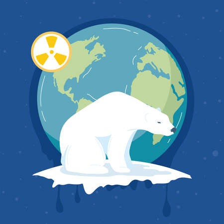 polar bear sitting on melting ice in the planetのイラスト素材