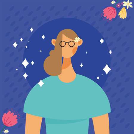 girl with flower in hair cartoonのイラスト素材