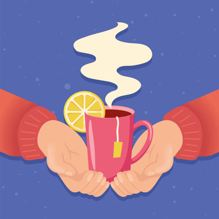 hands with herbal tea for home remedyのイラスト素材