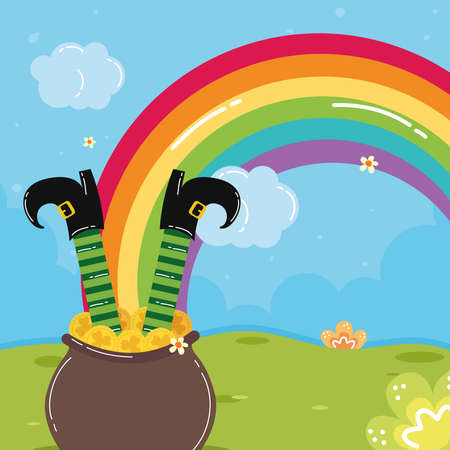 leprechaun legs with rainbow sceneのイラスト素材