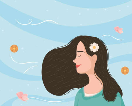 girl with flowers womens dayのイラスト素材