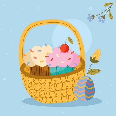 easter basket with cupcakes and eggのイラスト素材