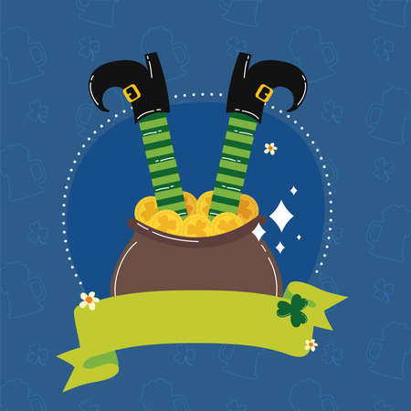 leprechaun legs in cauldron sceneのイラスト素材