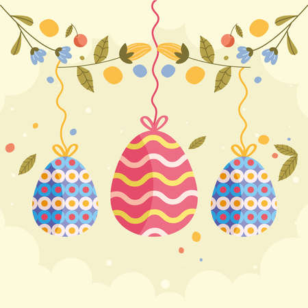 happy easter eggs hanging postcardのイラスト素材