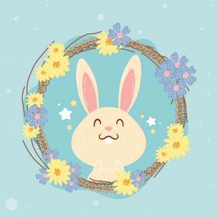 rabbit in floral frame characterのイラスト素材