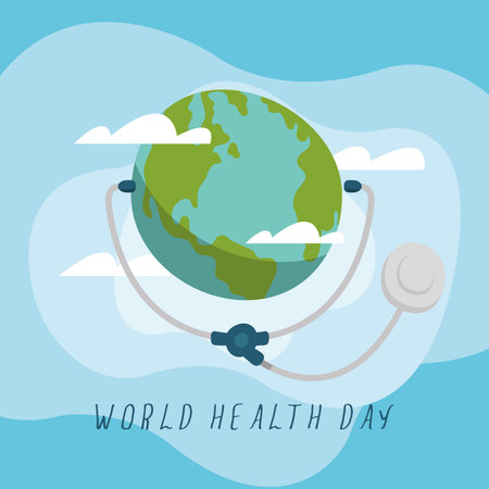 World Health Day lettering with planetのイラスト素材