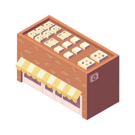isometric building with parasol iconのイラスト素材