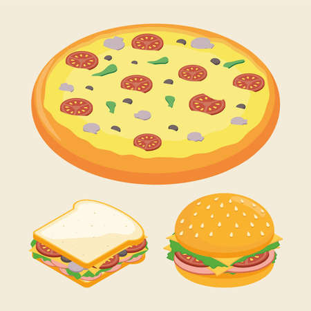 fast food set three iconsのイラスト素材