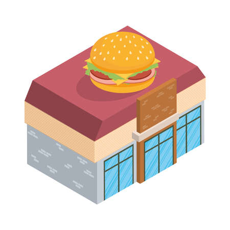 isometric burger shop facade iconのイラスト素材