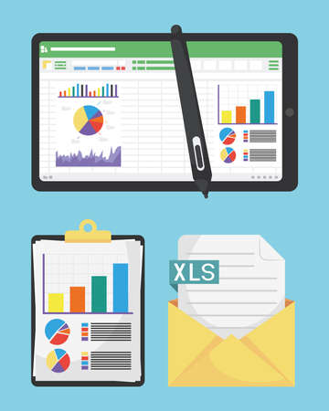 three spreadsheet documents set iconsのイラスト素材