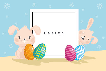 easter rabbits and eggs painted