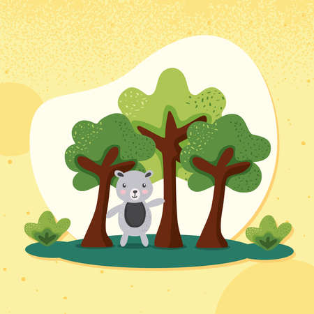 little bear in trees characterのイラスト素材