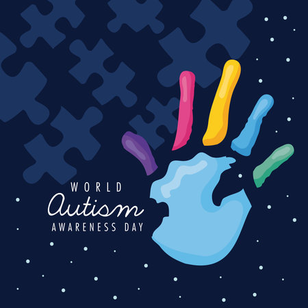 autism day postcard with hand printのイラスト素材