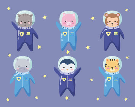 six space animals set iconsのイラスト素材