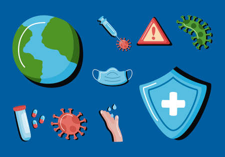 nine pandemic conjuncture set iconsのイラスト素材