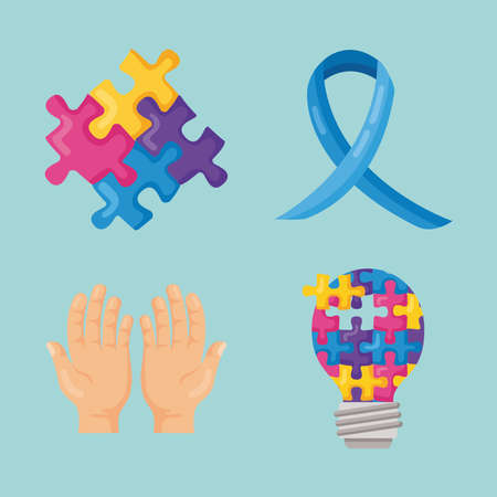 four autism day set iconsのイラスト素材