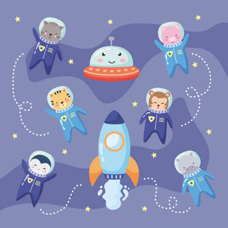 eight space animals set iconsのイラスト素材