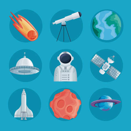 nine space outer set iconsのイラスト素材