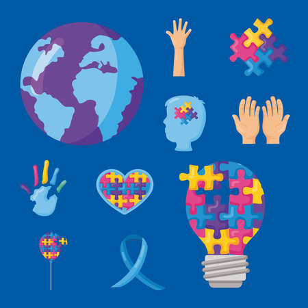 ten autism day set iconsのイラスト素材