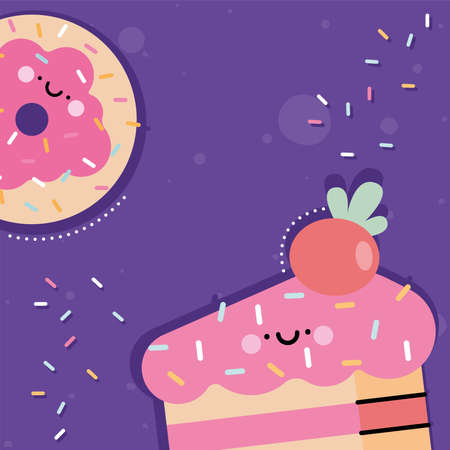 donut and cake kawaii charactersのイラスト素材